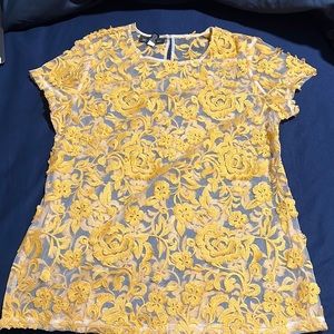 Inc gold see through flower blouse